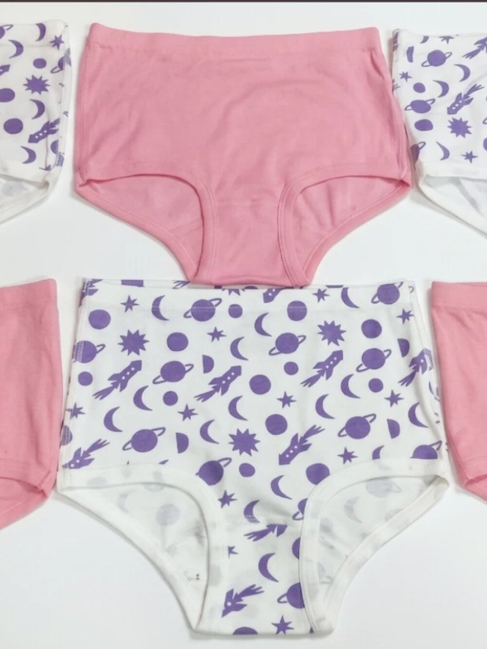 6-Pack Girls Cotton Brief Underwear Set Solid Pink & Space Celestial Size L